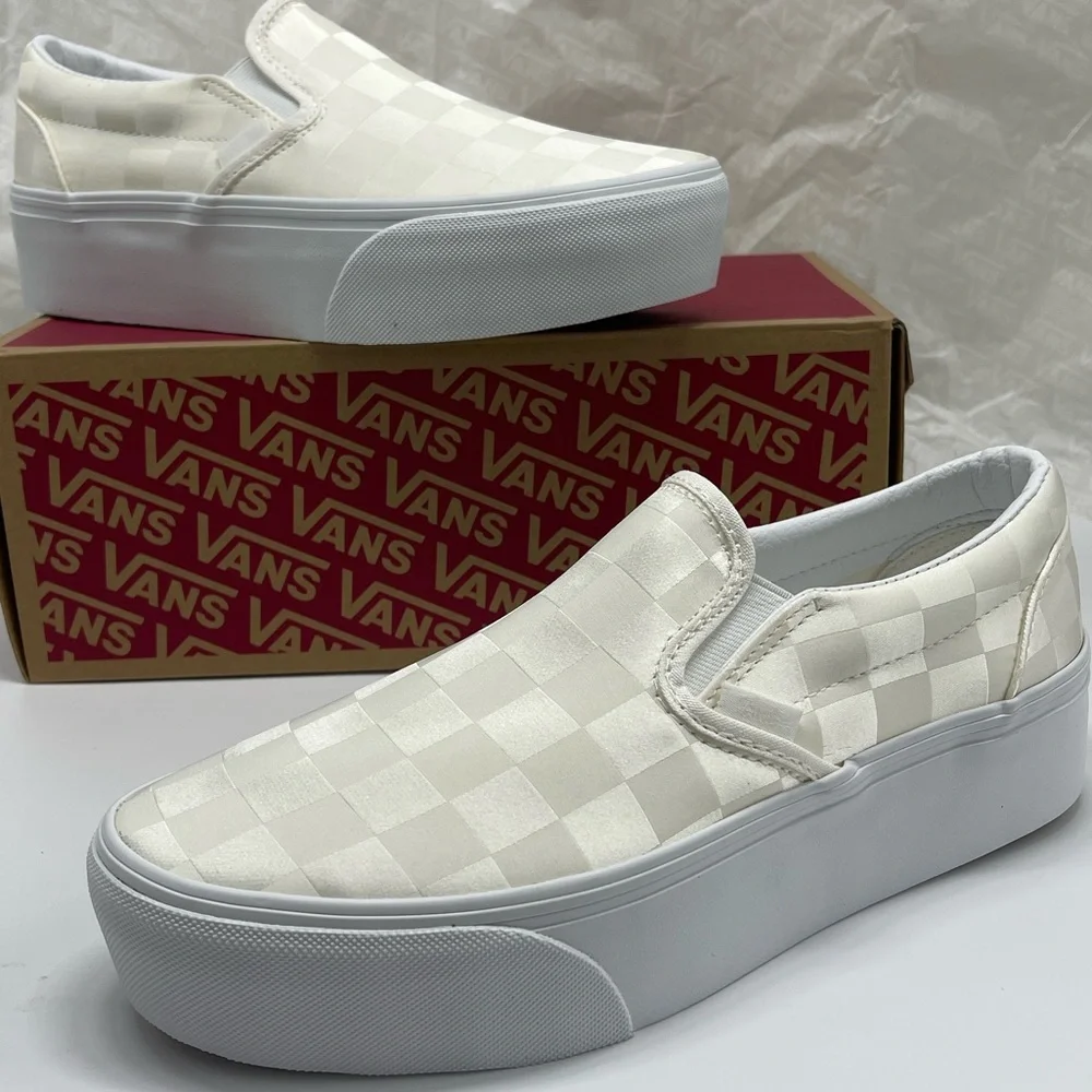 Vans Classic Slip-On Stackform Satin Checkerboard White VN000CN1CJ7 Platform